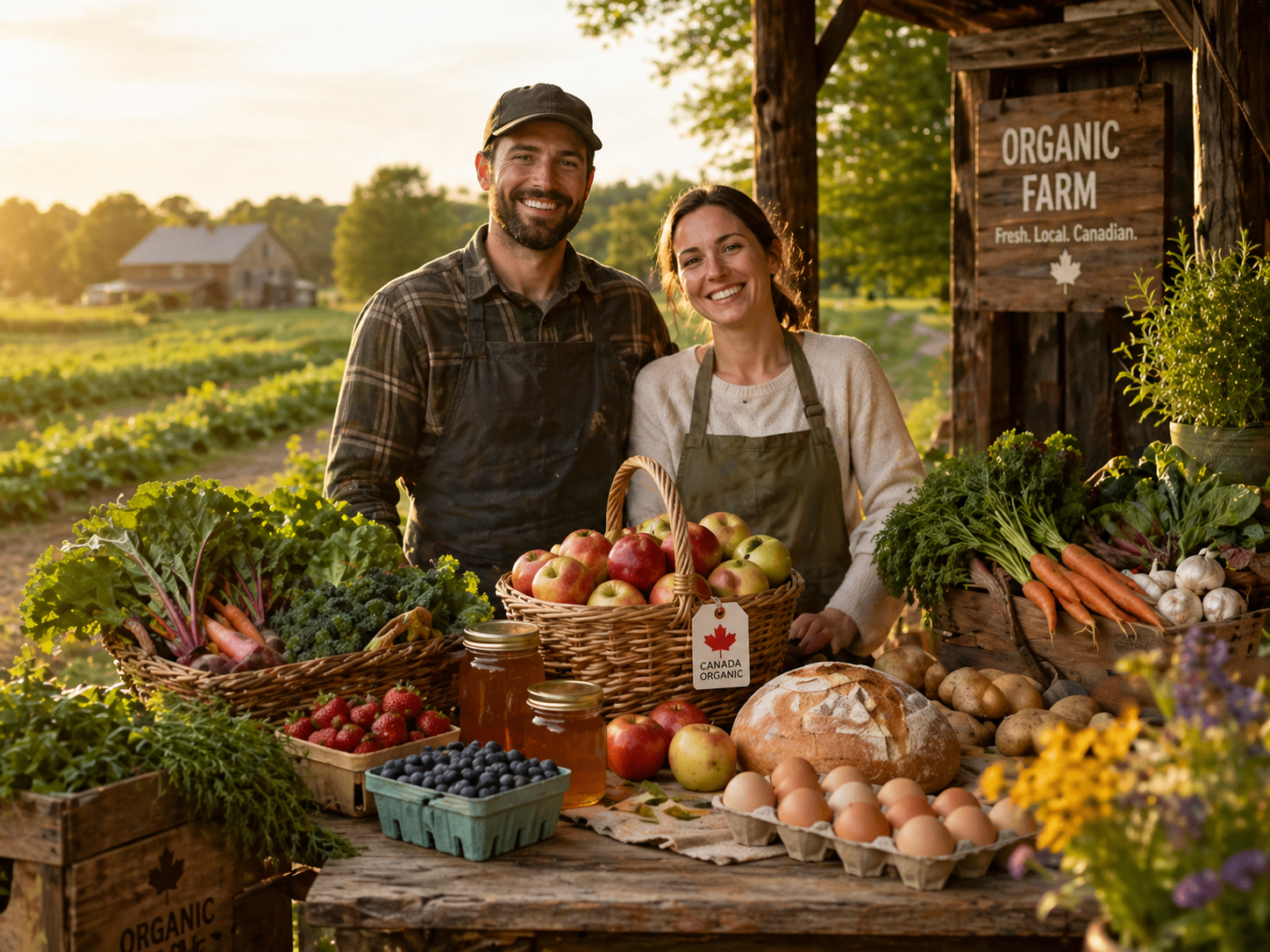 Canadian organic farmers market with fresh local produce